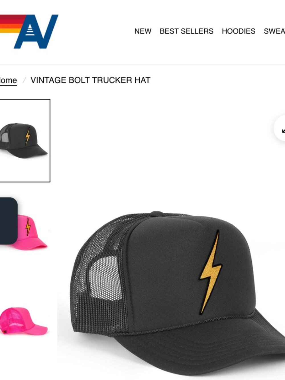 Aviator Nation Black Trucker Hat with Yellow Lightning Bolt - new condition